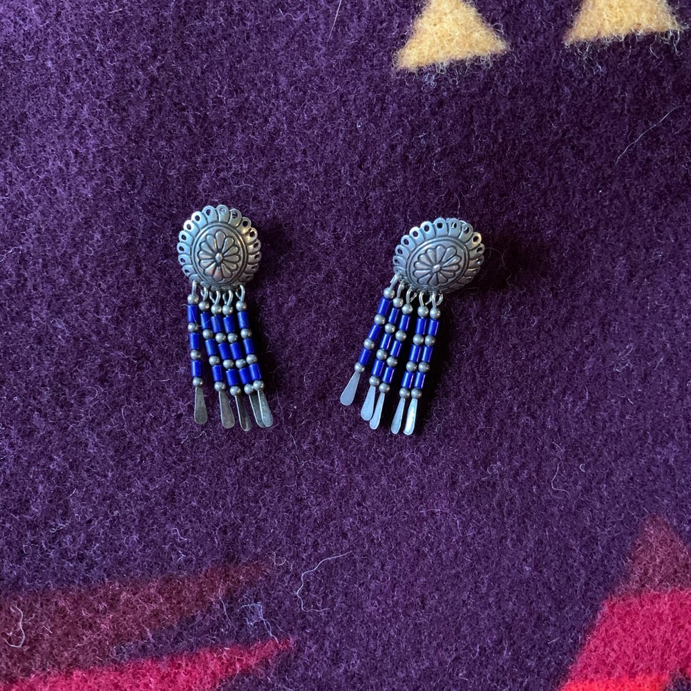 Sterling Native American Concho & Lapis Earrings